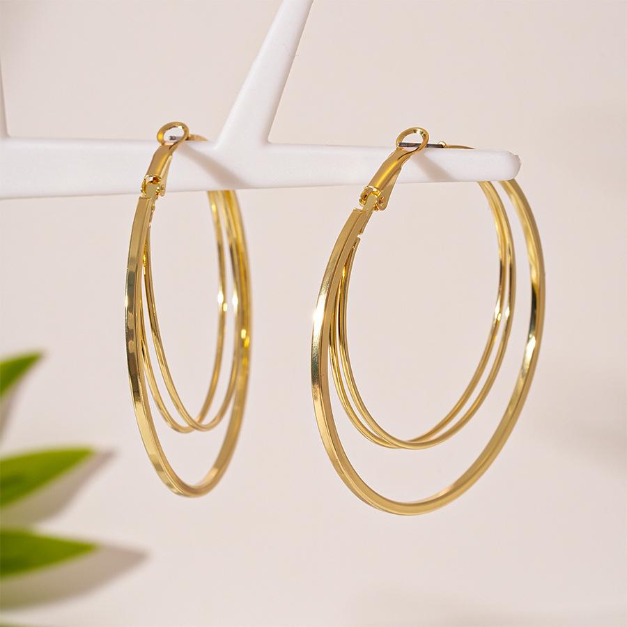 European and American simple metal feeling multi-layer circle steel needle earrings personalized exaggerated geometric earrings