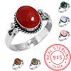 925 Sterling Silver Ring Women Gemstone Handmade Jewelry Easter Gift Malachite Rainbow Moonstone Rose Quartz Red Stone Smoky Topaz Tiger Eye Fashion