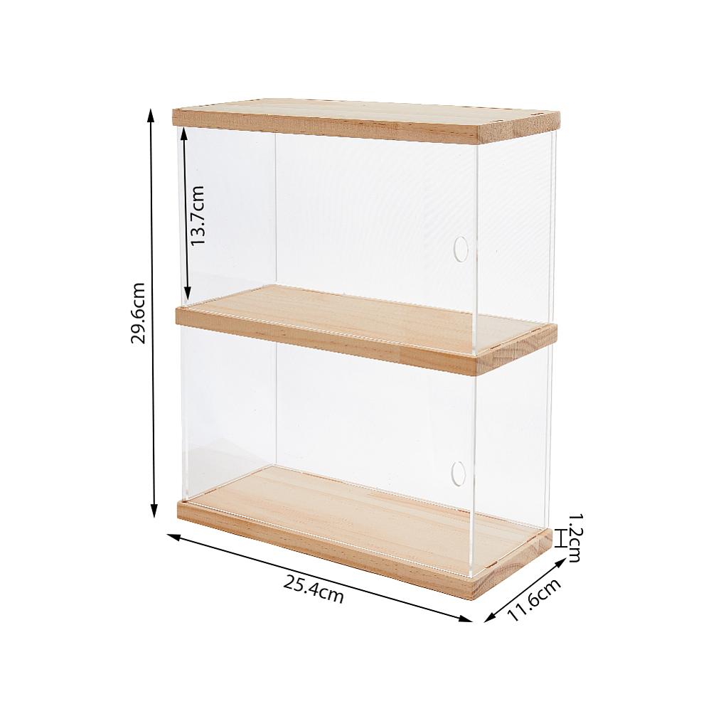 1set 2-Tier Transparent Acrylic Minifigures Display Case for Models Building Blocks Doll Display Holder Risers with Wood Base & Top Moccasin