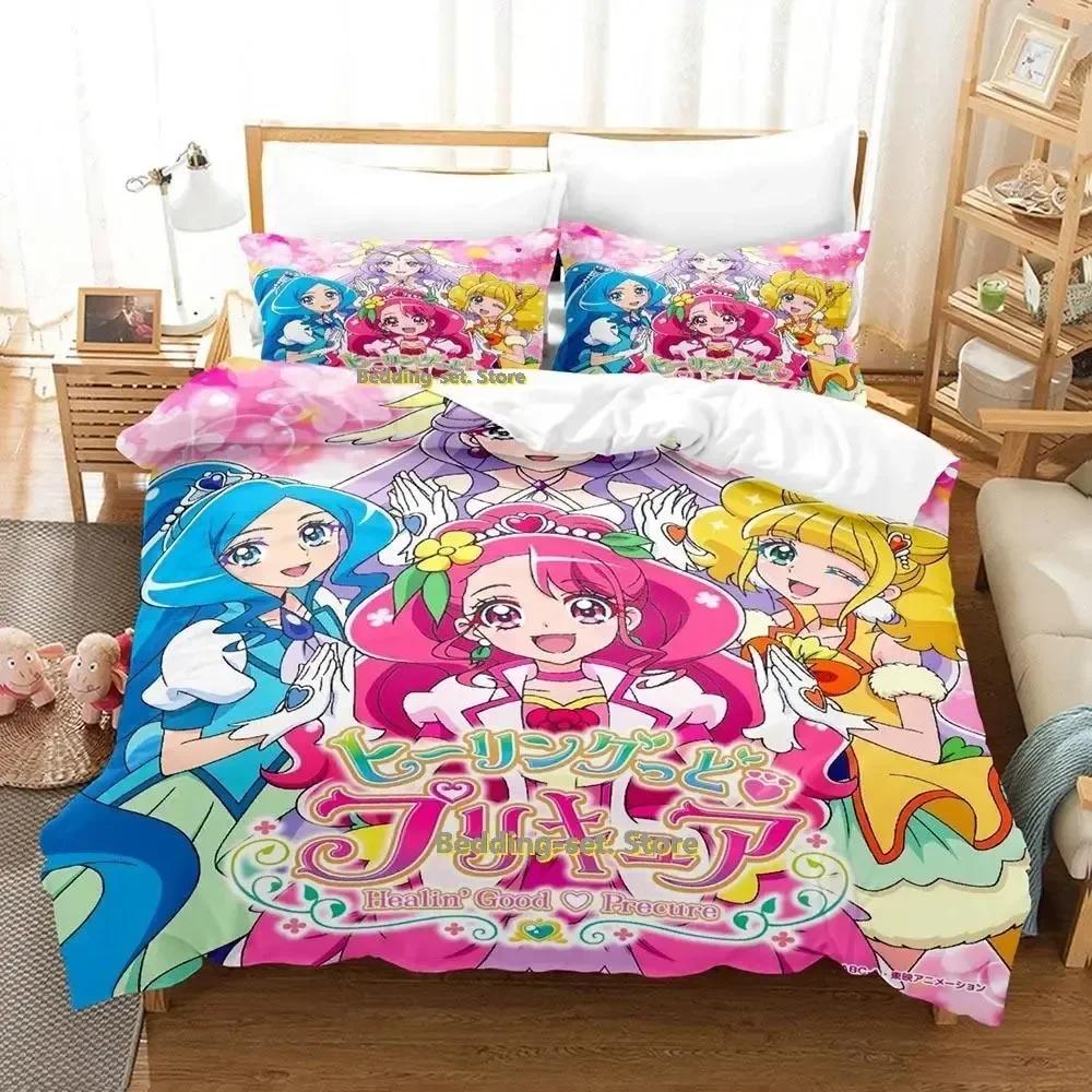 New Pretty Cure Anime parure de lit Bed Printed Bed Set Duvet Cover Pillowcase Bedding Set Bed Linen Sheet Quilt Cover Full Size