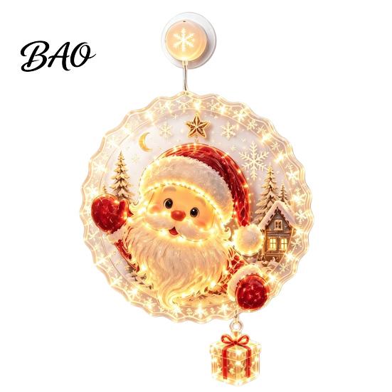 Santa Claus Window Light Christmas Suction Cup Light, Xmas Tree Glass Mirror Hanging Snowman Ornament, Holiday Party Acrylic Decor Soft Glow