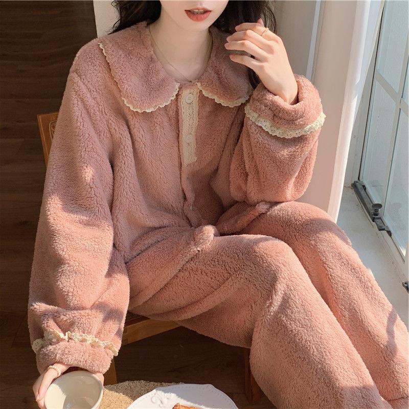 Женская пижама из кораллового флиса в корейском стиле - домашний костюм из плотной бархатной фланели