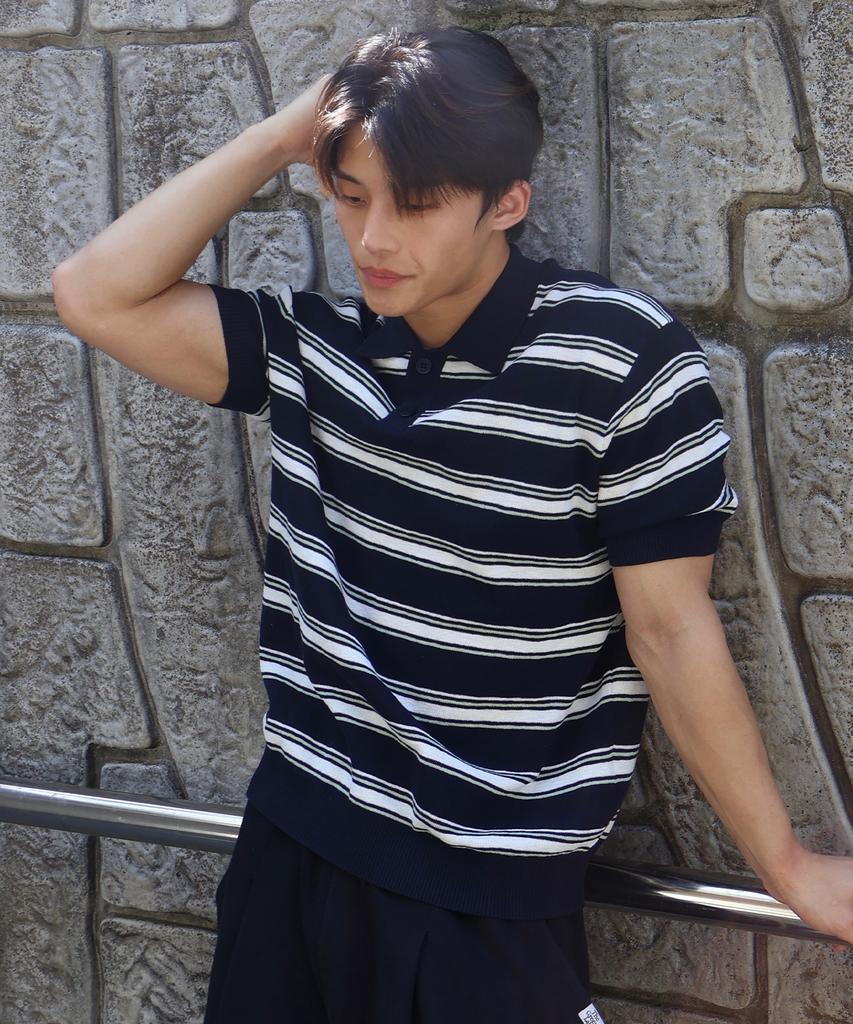 MINDBRIDGE Linen-Like Striped Collared Short Sleeve Knit - 2 Colors