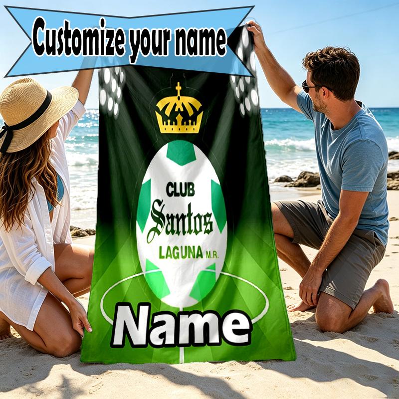Custom Name Personalized Club Santos Laguna Print Beach Towel, for Trip Camping Beach Party Home Decor, Birthday Gift for Family & Friends