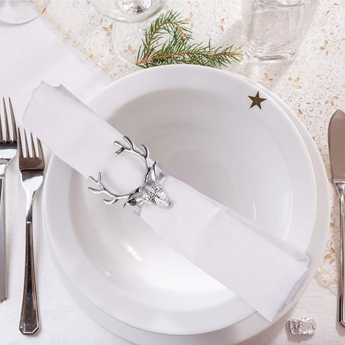 6 шт. золотых колец для салфеток в форме головы оленя для украшения стола на рождественскую вечеринку, изысканный держатель для полотенец для рук на свадебный ужин, держатели для салфеток для скатерти