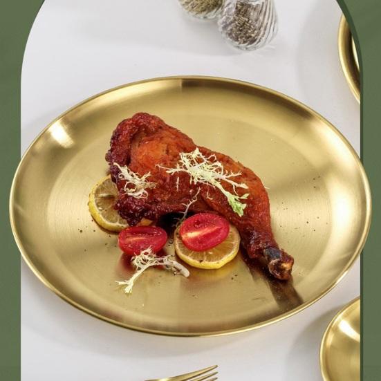 Обеденные тарелки из нержавеющей стали, круглые утолщенные тарелки для салата, домашняя кухня, барбекю, сервировочная тарелка для салата, посуда