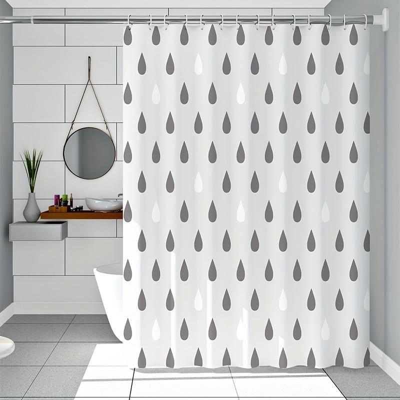 1 Raindrop Shower Curtain with Grey and White Water Drop Pattern. This Thickened Pure EVA Translucent Printed Bathroom Curtain Measures 72x72 Inches