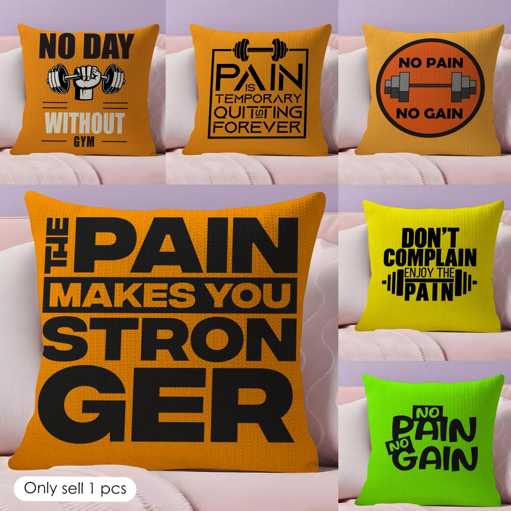 No Pain No Gain Cushion Cover Natural Linen Organic Fabric DoubleSided Printing Couch Pillow Covers Home Decor