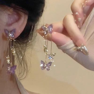 Серьги-кисточки с бабочками, женская мода, изысканные серьги-пусеты, высококлассный темперамент, элегантные универсальные серьги