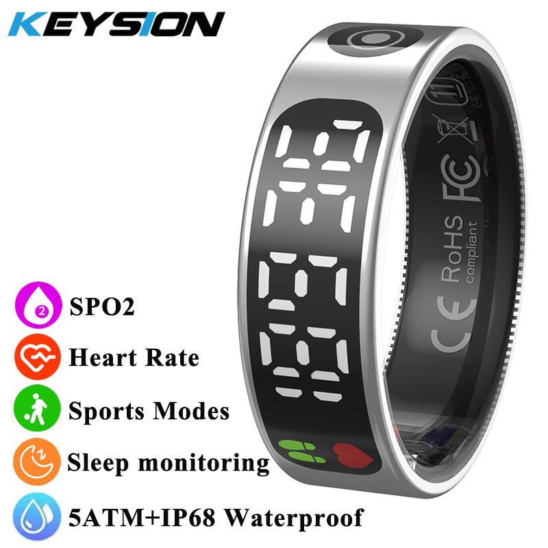 KEYSION Новое смарт-кольцо 5ATM водонепроницаемый шагомер здоровье трекер сердечного ритма монитор кислорода в крови мониторинг сна ЖК-дисплей для Android IOS