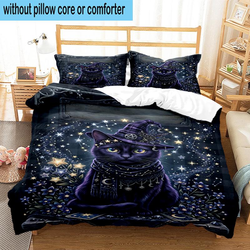 Cosmic Cat Dreamscape 3pcs Bedding,Including 1pc Duvet Cover And 2pcs Pillowcases Perfect for Christmas,Ideal for Bedroom, Dormitory