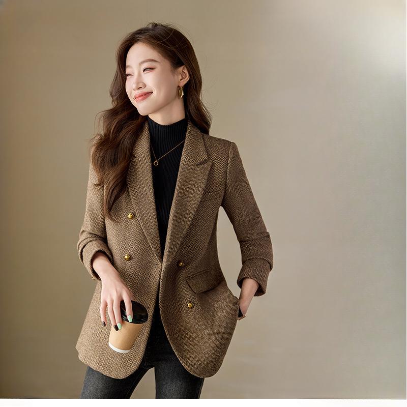 Gray Woolen Suit Jacket Women's Autumn and Winter Casual Temperament High-end Wool Small Suit
