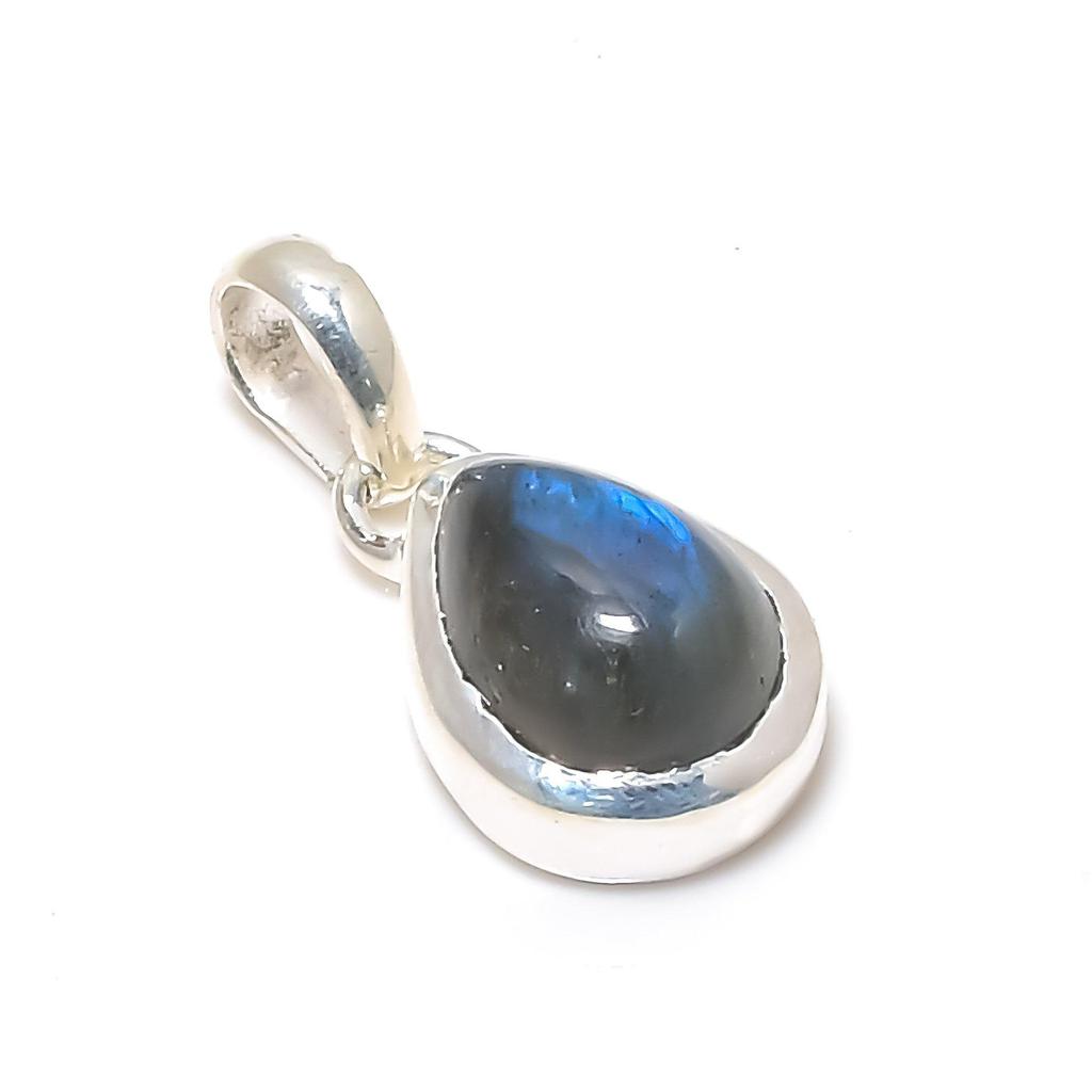 Серебряная подвеска с натуральным лабрадоритом из стерлингового серебра 925 пробы — дизайн груши ручной работы, повседневная одежда, минималистичные украшения, подарок на день святого Валентина