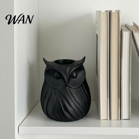 Student Desk Organizer 3D Printed Owl Pen Holder, 2 in 1 Flower Vase Multifunctional Container Organizer, Cute Plastic Makeup Brush Home Office Decor