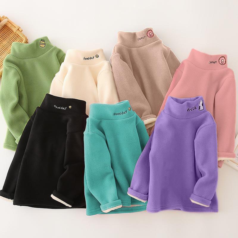 Зимние детские футболки для поддевы, детские флисовые утолщенные футболки для мальчиков, детская одежда, пуловеры с высоким воротом для малышек, свитер