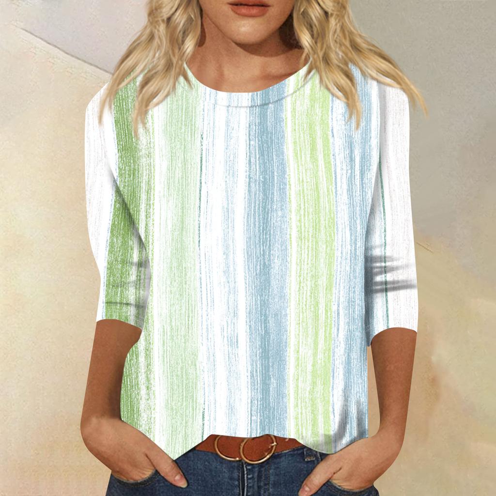 Women's Fashion Casual Round Neck Three-quarter Sleeve Gradient Print T-shirt Top