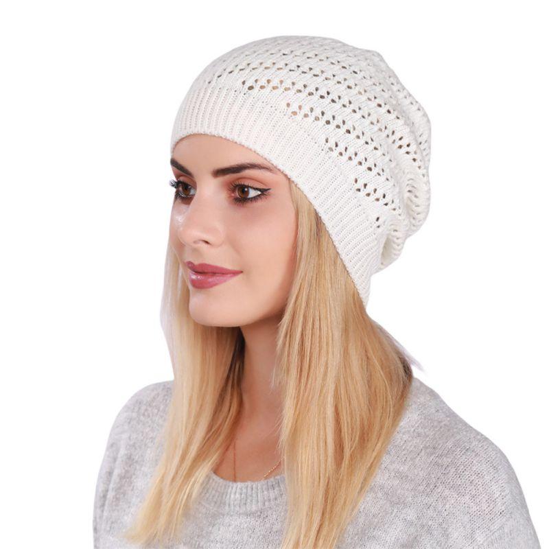 Winter Thin Knitted Hollow Out Beanies Cap For Women Slouchy Skull Cap Crochet Soft Warm Baggy Slouch Hedging Hat