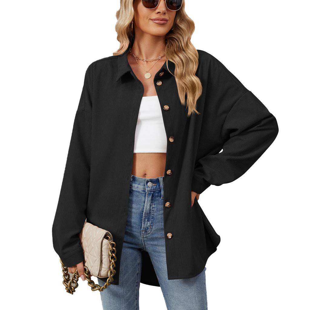 Весенне-осенняя женская однотонная свободная рубашка с длинным рукавом и пуговицами на лацканах