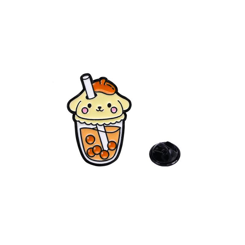 Cartoon Sanrio Milk Tea Brooch Cinnamoroll Pochacco Hello Kitty Enamel Alloy Pin Badge for Clothes Bag Decoration