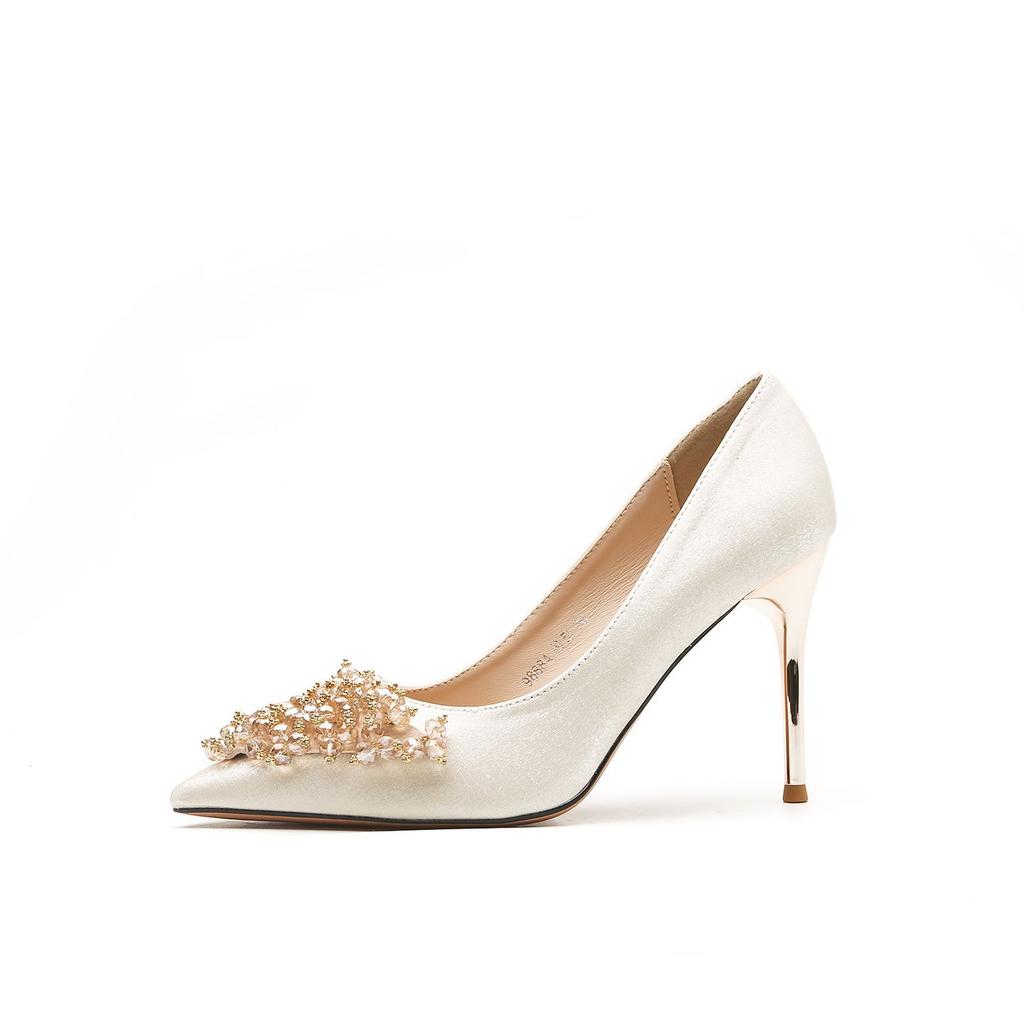 Тонкий каблук со стразами, легкие женские туфли на высоком каблуке, атласные темпераментные туфли, туфли для банкета, свадебные туфли