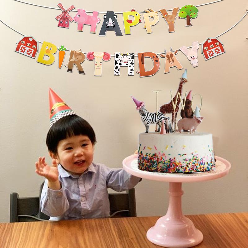 Cartoon Farm Birthday Party Decoration Cute Cow Pig Cake Topper Banner Paper Gift Bags Farm Theme Party DIY Supplies Kids Favors