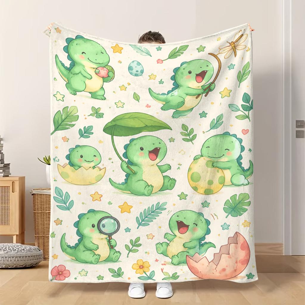 1pc Flannel Blanket Dinosaur with Leaves And Stars That Lightweight Soft Comfortable and Warm Shawl/nap Blanket/sofa Blanket Is Su