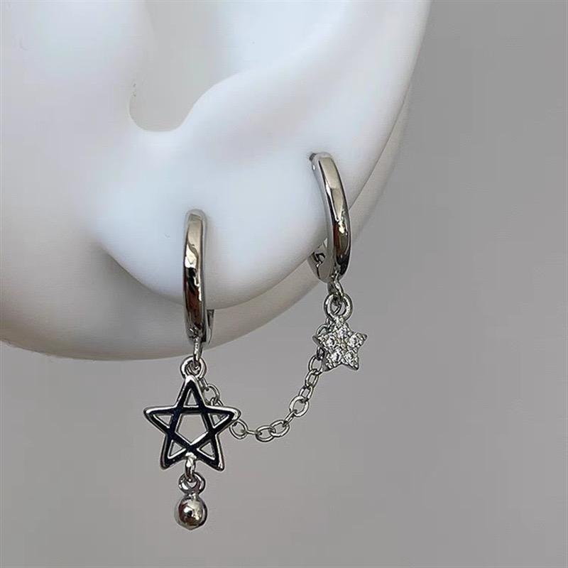 1 шт. Серебристый цвет Звездная цепочка Двойное отверстие для уха Нержавеющая сталь Гвоздик для пирсинга ушной раковины Y2K Мода Горячие серьги для женщин Ювелирные изделия