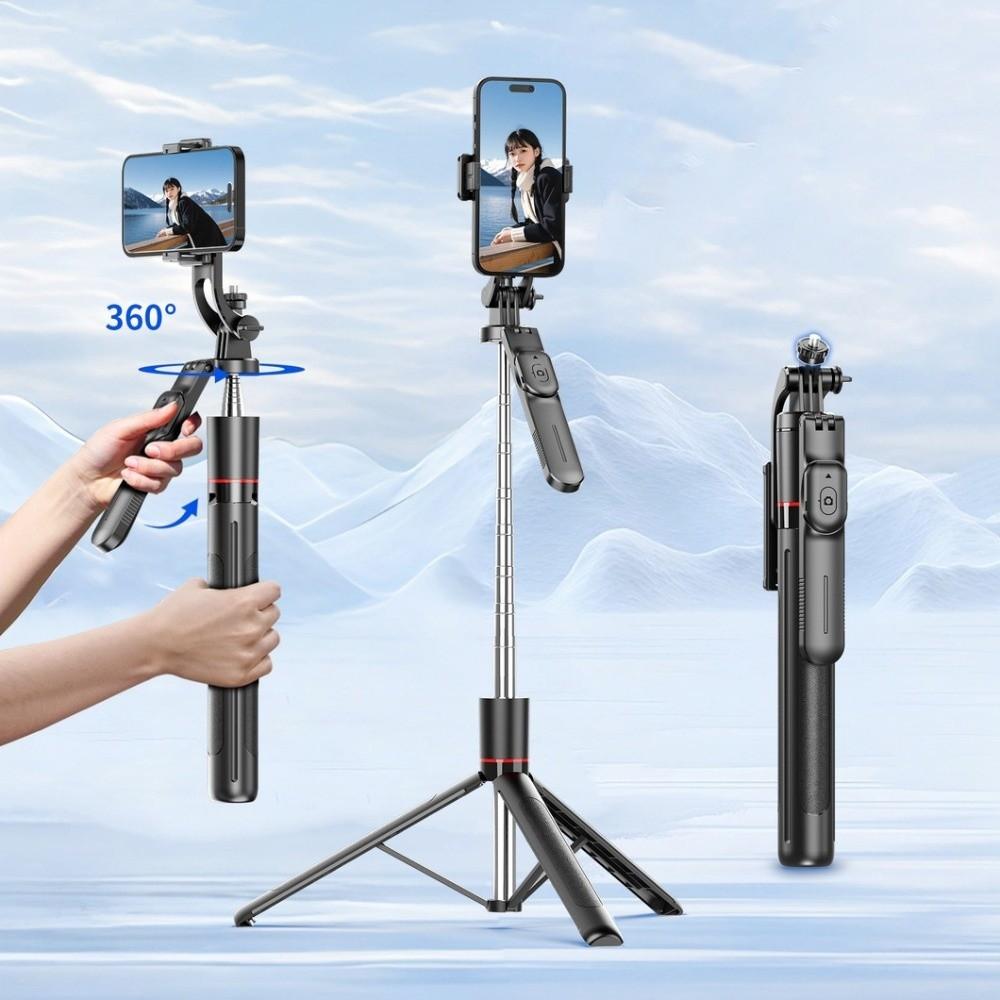 360° Вращающаяся телескопическая селфи-палка Портативная 1,7 м Bluetooth селфи-палка Легкая регулируемая селфи-палка Штатив