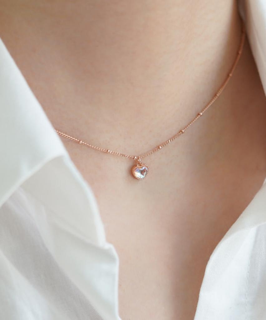 Серебряное ожерелье Alleun 925 пробы с объемным сердцем, серебряным шариком и кристаллом