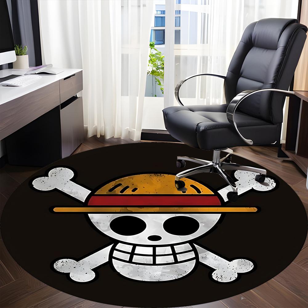 1 шт. Коврик для офиса с рисунком 'One Piece' (Череп), Круглый ковер для помещений, Подходит для офиса, Под офисные кресла, Спальни, Гостиной, Домашнего декора a0908127