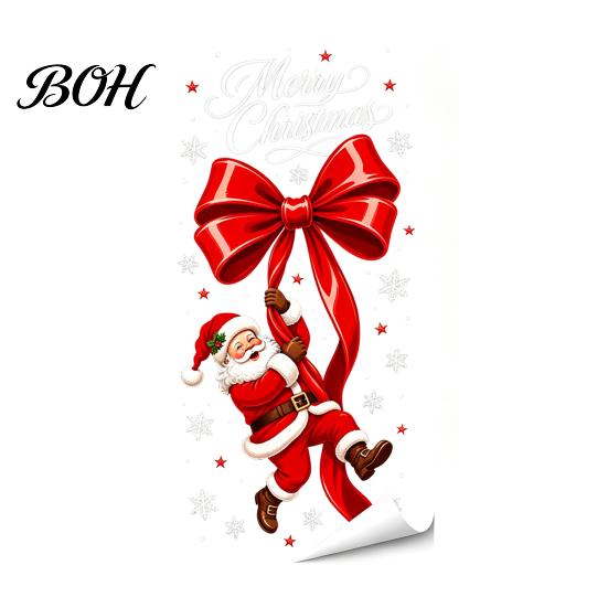 Reusable Christmas Decals Static Glass Sticker, Theme Bow Pattern Print, Removable Indoor Holiday Ornaments Electrostatic PVC Film for Home And Store
