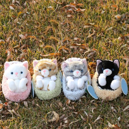 Милая реалистичная плюшевая игрушка котенок со спальным гнездом, мягкая набивная игрушка, пушистая кукла кошка, забавный настольный декор