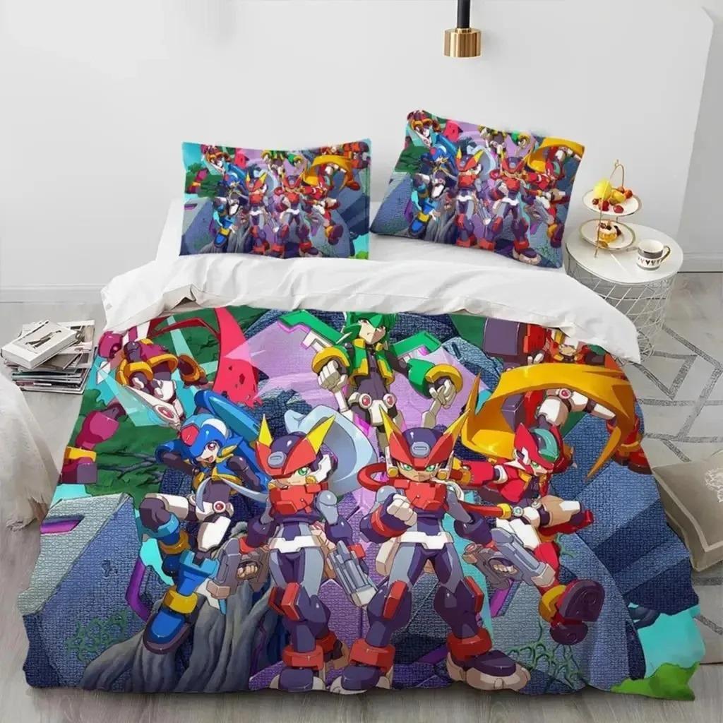 3D Печать Рокмен Мегамен Игра Мультфильм Постельный Комплект Мальчики Девочки Полуторный Двуспальный Размер Пододеяльник Наволочка Кровать Мальчики Взрослый