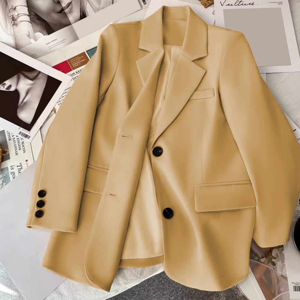 Women Suit Coat Lapel Long Sleeve Flap Pockets Suit Jacket Single Breasted Back Slit Design Solid Color Business Outwear
