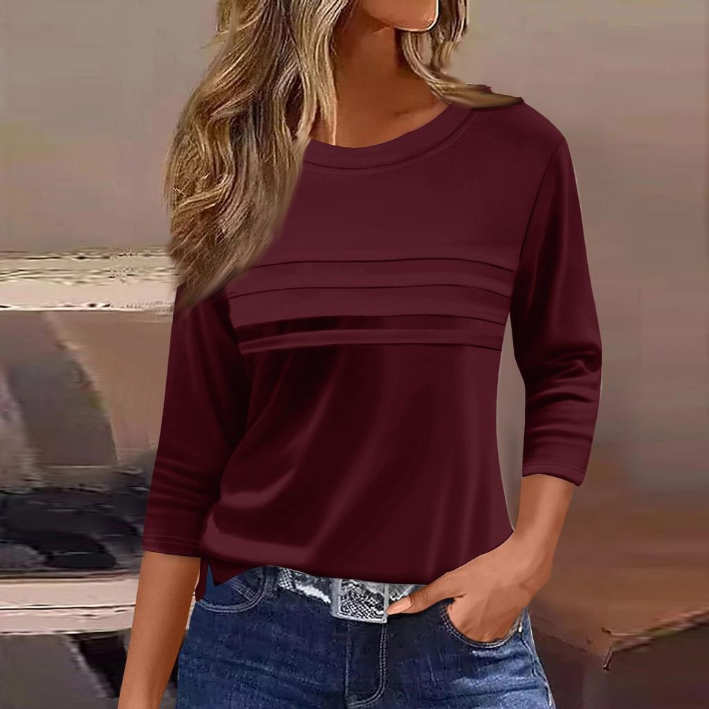 Женская мода повседневный свободный топ с рукавом 3/4 в полоску с круглым вырезом