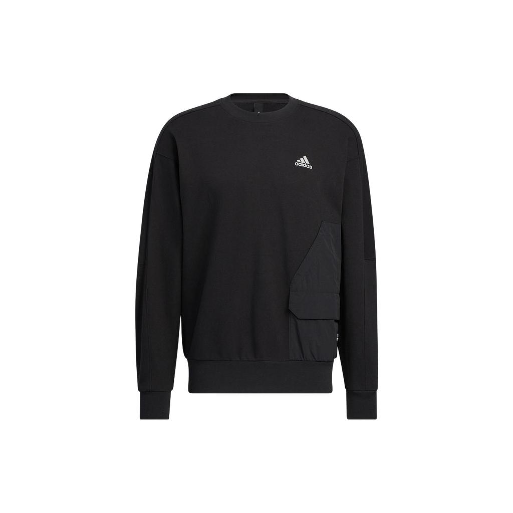 adidas Сплошной цвет с логотипом и круглым вырезом, с длинными рукавами, мужские топы, черный HP1385