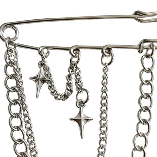 Unisex Clothes Pin Star And Chain Decor Alloy Hip Hop Style Individual Chest Decoration Brooch Party Club Anti-slip Bag Pants Jewelry CLE