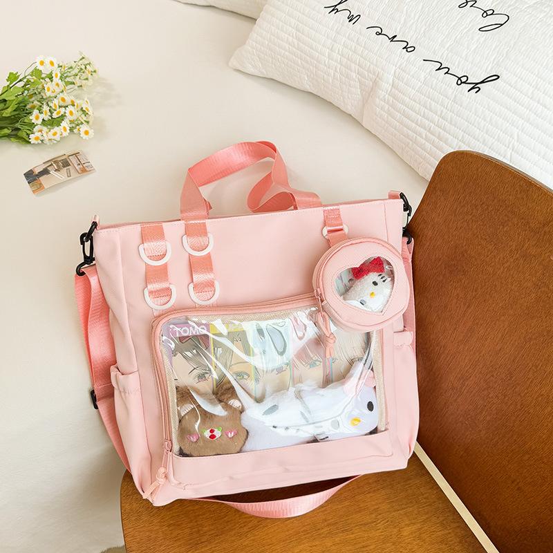 Cute College Student Messenger Bag Female College Style Transparent Solid Color Bar Pain Bag Large Capacity Junior High School Shoulder Bag Tide