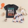 Toddler Boys Summer Shorts Sets Short Sleeve Letter Print Tops and Chicken Print Drawstring Shorts Sets