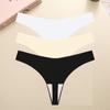 3PCS Seamless Thong Women Ice Silk T-back Intimate Solid Breathable Crotch Briefs Sexy Tanga Multiple 10 Color Lingerie