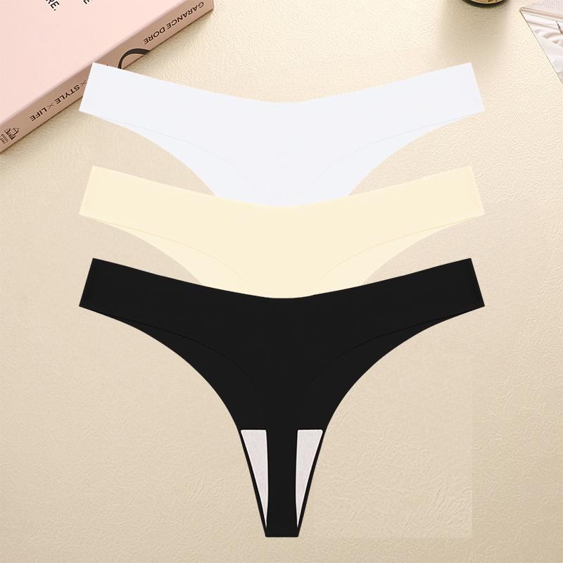 3PCS Seamless Thong Women Ice Silk T-back Intimate Solid Breathable Crotch Briefs Sexy Tanga Multiple 10 Color Lingerie