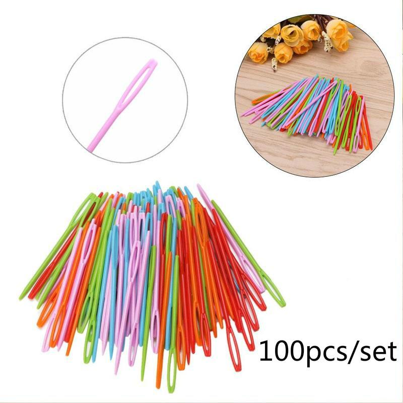 100 шт. Детские разноцветные пластиковые 7 см иглы для гобелена, шитья шерстяной пряжей, сделай сам