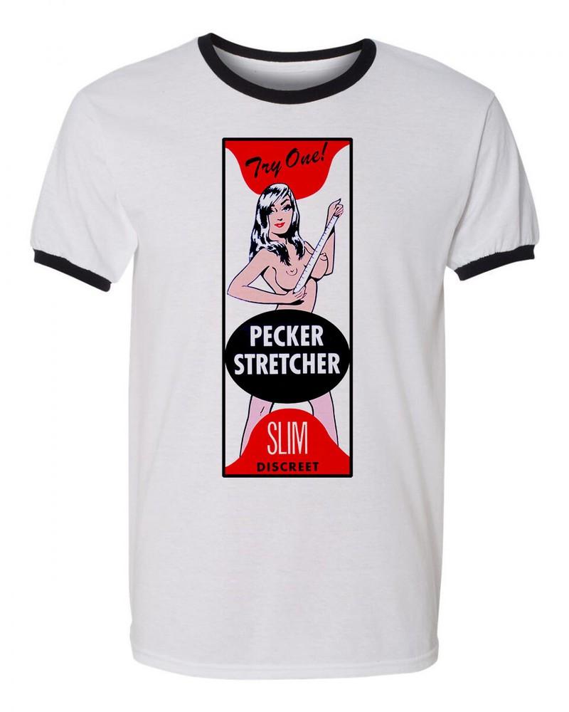 Унисекс Футболка с контрастными манжетами и воротником Хлопок Новинка 70-е Смешной Презерватив Ретро Pin-up Искусство Унисекс Футболка