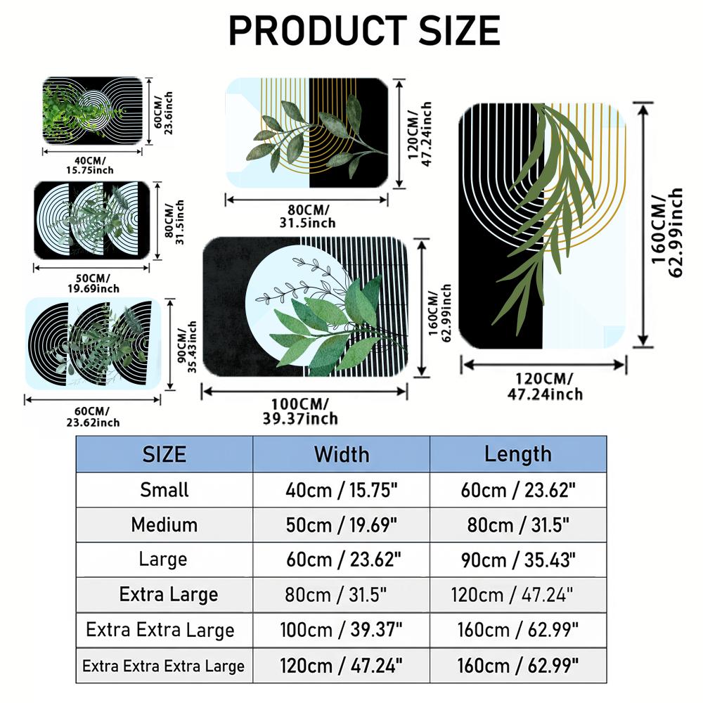 Modern Green Leaves Flowers Floor Mat Flannel Door Mat Non-Slip Bedroom Living Room Home Decor