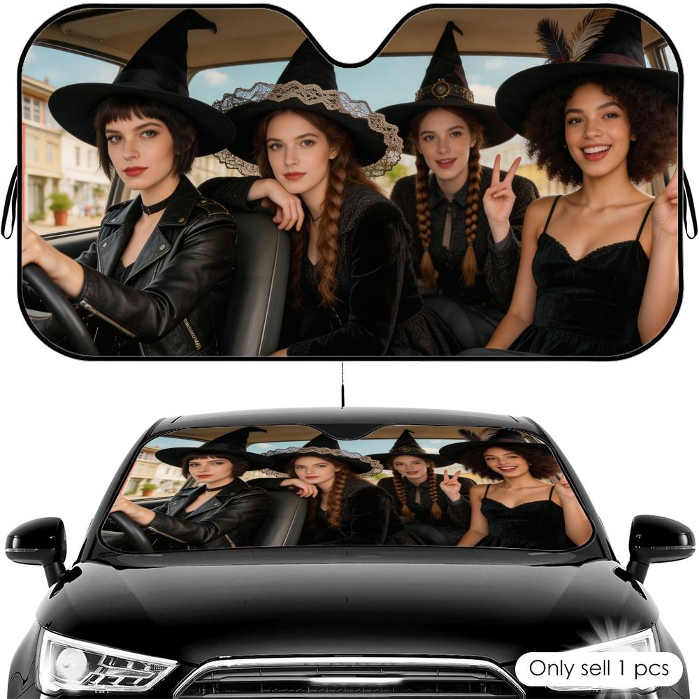 Witch Sisters Road Trip Sun Visor Reusable Aluminum Foil Car Windshield Sun Visor UV Protector Heat Insulation Cover Shade