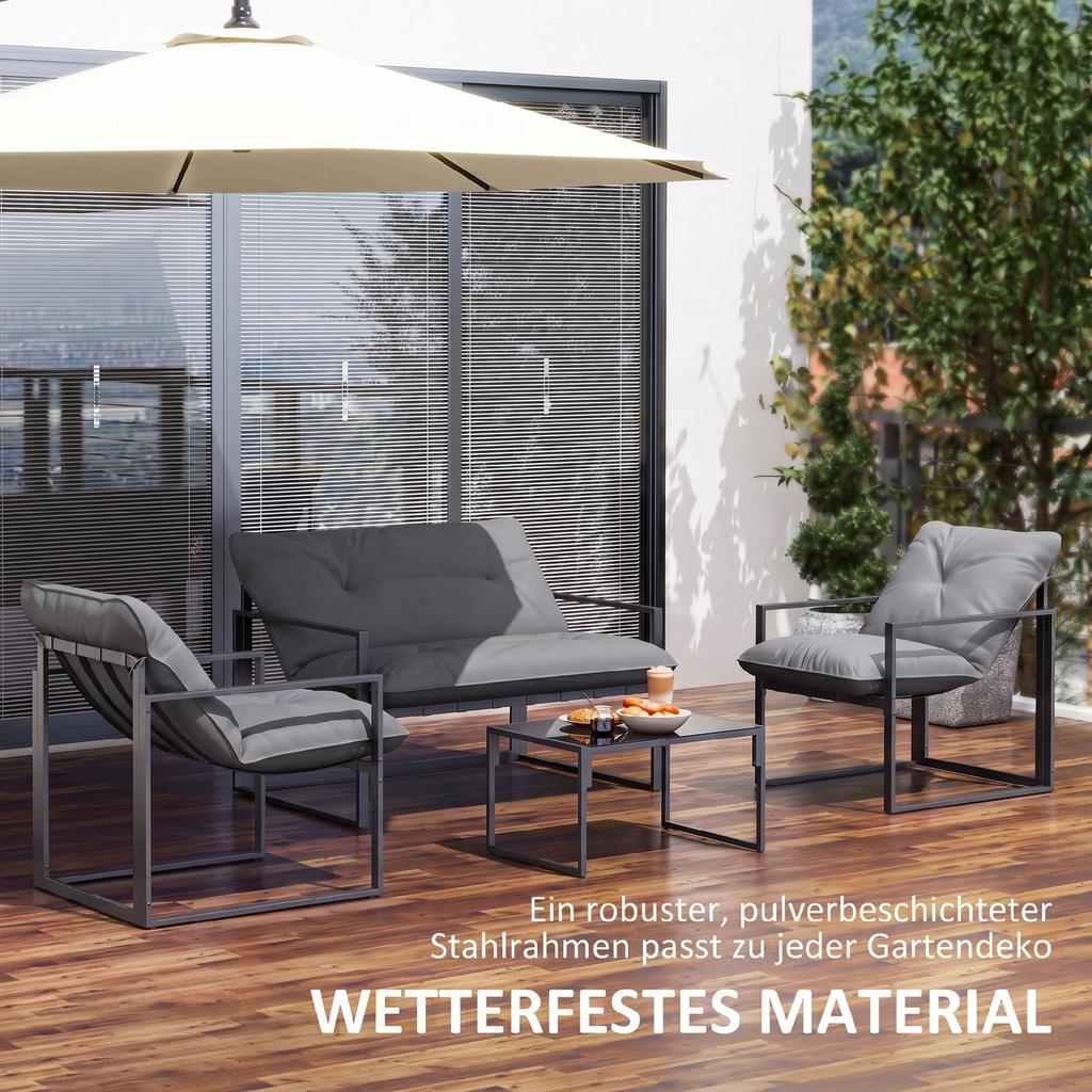 Garden Furniture Set 1 Glass Table 2 Armchairs 1 Sofa Weather Resistant 114 Cm X 70 Cm X 67 Cm Gray Black