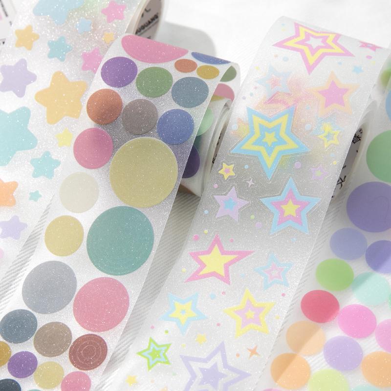50mm * 2m Kawaii Sparkling Sand Circle Star Basic Decoration Die Cutting Sticker Tape DIY Diary Album Scrapbooking Material