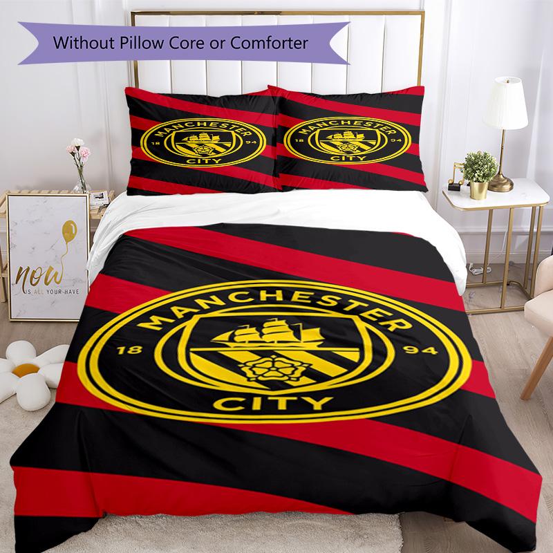 Manchester City F.C Printed Pattern Duvet Cover Set – includes 1 duvet cover and 2 matching pillowcases Bedroom decor Christmas gifts