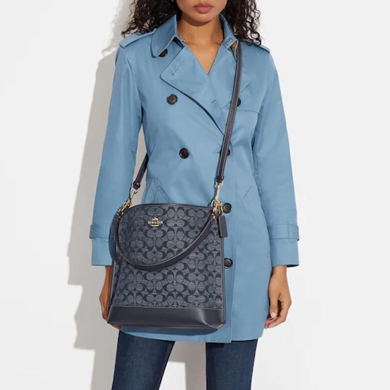 Coach Mollie Classic Monogram Jacquard Bucket Bag Women handbags Denim-Blue CH229-IMDEI
