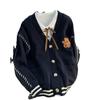 Women's Korean Bear Knit Cardigan with Pockets - 2025 Autumn/Winter Lazy Style